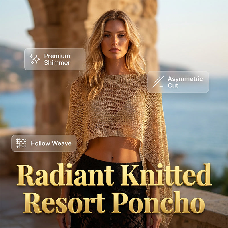 🎁 LETZTER TAG ANGEBOT! Eleganter durchbrochener Strick Poncho – Fließender Schnitt, edler Glanz als Ergänzung zu Kleid & Top
