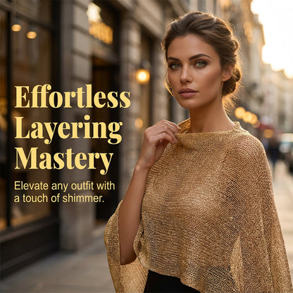 🎁 LETZTER TAG ANGEBOT! Eleganter durchbrochener Strick Poncho – Fließender Schnitt, edler Glanz als Ergänzung zu Kleid & Top