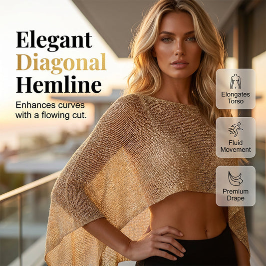 🎁 LETZTER TAG ANGEBOT! Eleganter durchbrochener Strick Poncho – Fließender Schnitt, edler Glanz als Ergänzung zu Kleid & Top