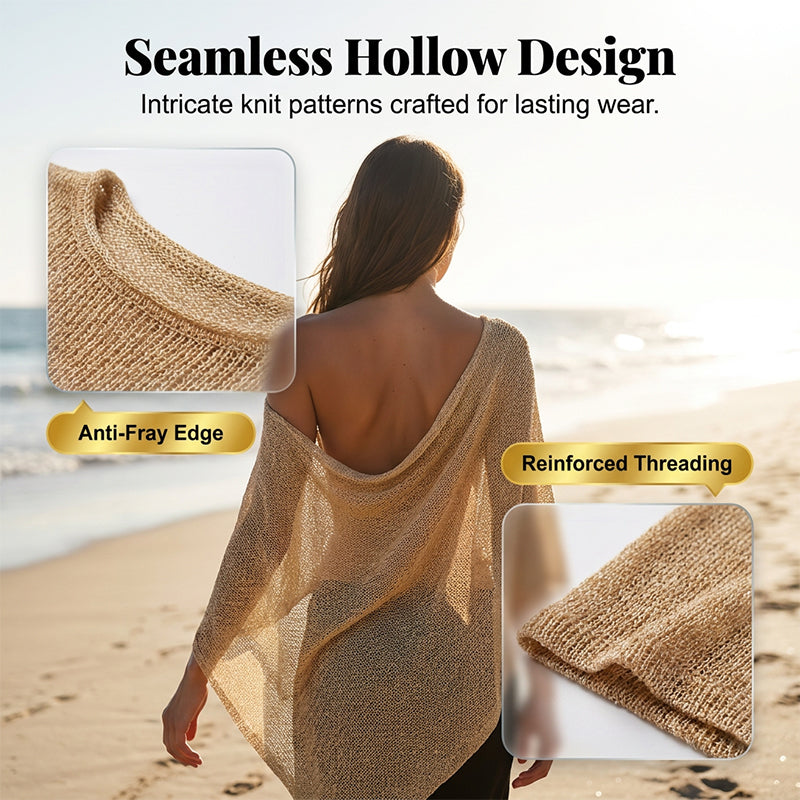 🎁 LETZTER TAG ANGEBOT! Eleganter durchbrochener Strick Poncho – Fließender Schnitt, edler Glanz als Ergänzung zu Kleid & Top
