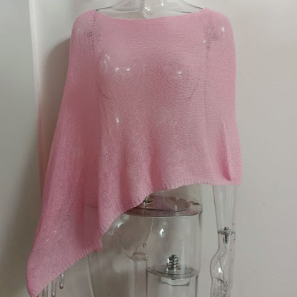 🎁 LETZTER TAG ANGEBOT! Eleganter durchbrochener Strick Poncho – Fließender Schnitt, edler Glanz als Ergänzung zu Kleid & Top