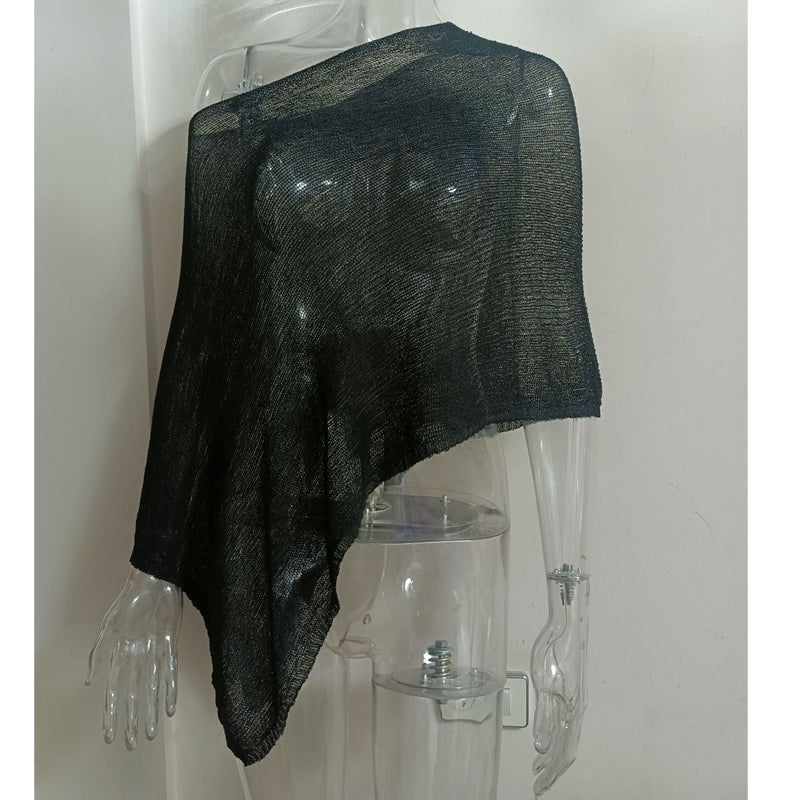 🎁 LETZTER TAG ANGEBOT! Eleganter durchbrochener Strick Poncho – Fließender Schnitt, edler Glanz als Ergänzung zu Kleid & Top