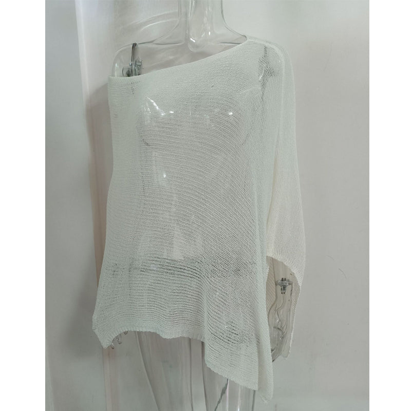 🎁 LETZTER TAG ANGEBOT! Eleganter durchbrochener Strick Poncho – Fließender Schnitt, edler Glanz als Ergänzung zu Kleid & Top