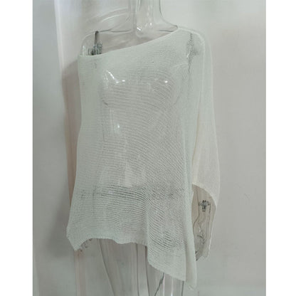 🎁 LETZTER TAG ANGEBOT! Eleganter durchbrochener Strick Poncho – Fließender Schnitt, edler Glanz als Ergänzung zu Kleid & Top