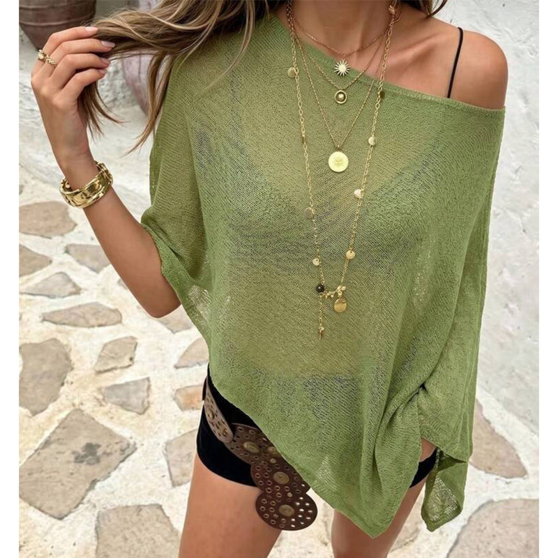 🎁 LETZTER TAG ANGEBOT! Eleganter durchbrochener Strick Poncho – Fließender Schnitt, edler Glanz als Ergänzung zu Kleid & Top