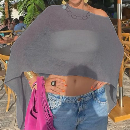 🎁 LETZTER TAG ANGEBOT! Eleganter durchbrochener Strick Poncho – Fließender Schnitt, edler Glanz als Ergänzung zu Kleid & Top