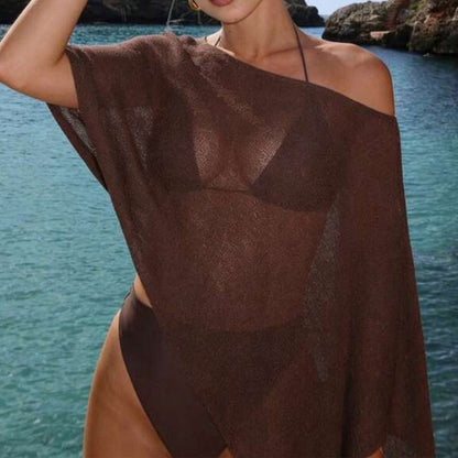 🎁 LETZTER TAG ANGEBOT! Eleganter durchbrochener Strick Poncho – Fließender Schnitt, edler Glanz als Ergänzung zu Kleid & Top