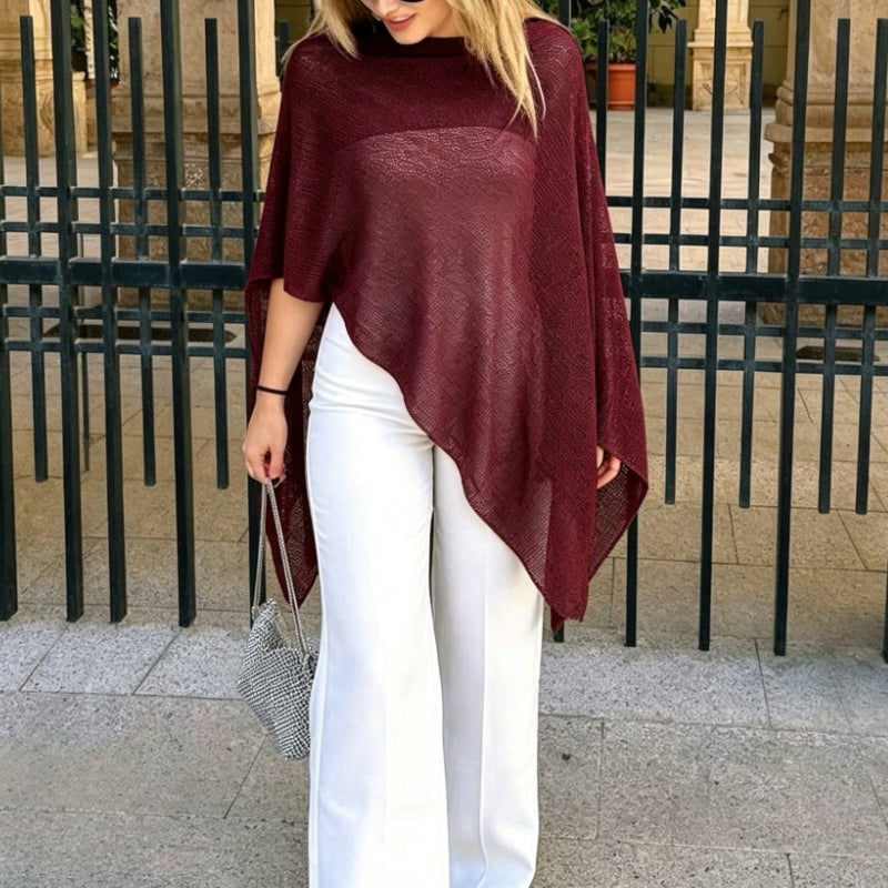 🎁 LETZTER TAG ANGEBOT! Eleganter durchbrochener Strick Poncho – Fließender Schnitt, edler Glanz als Ergänzung zu Kleid & Top