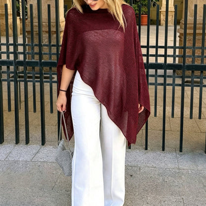 🎁 LETZTER TAG ANGEBOT! Eleganter durchbrochener Strick Poncho – Fließender Schnitt, edler Glanz als Ergänzung zu Kleid & Top