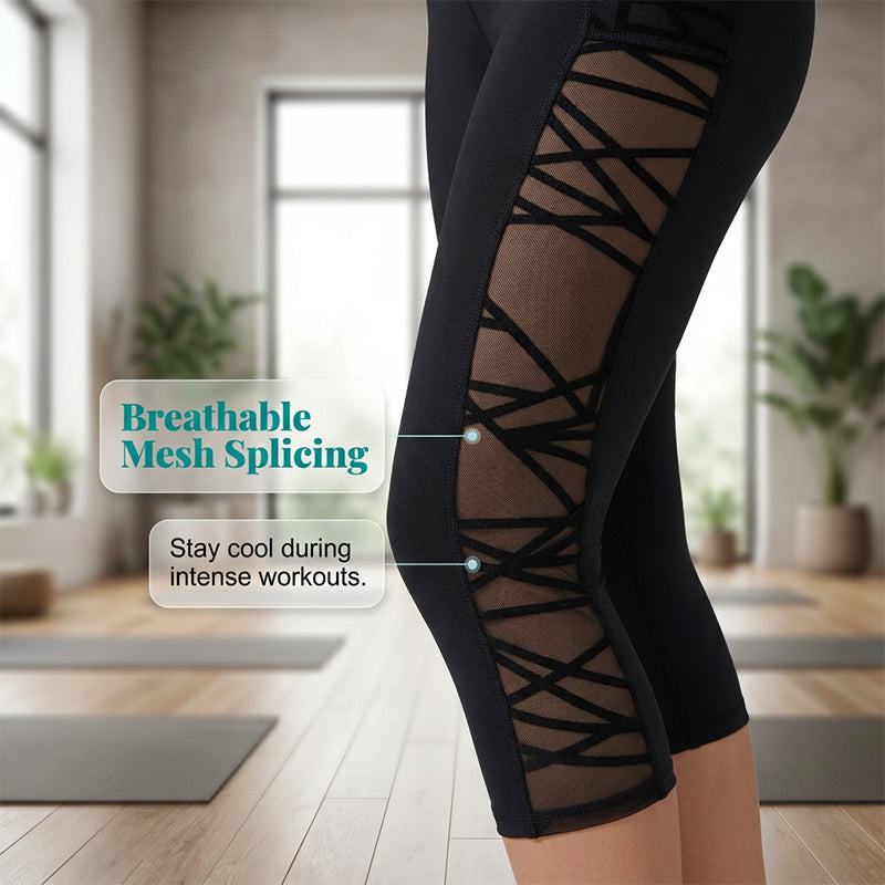 🧘‍♀️💨🩰🏋️Damen Atmungsaktive Mesh-Einsatz Yoga-Leggings – Luftige Mesh-Einsätze, Schweißableitend für Workout & Alltag
