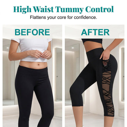 🧘‍♀️💨🩰🏋️Damen Atmungsaktive Mesh-Einsatz Yoga-Leggings – Luftige Mesh-Einsätze, Schweißableitend für Workout & Alltag