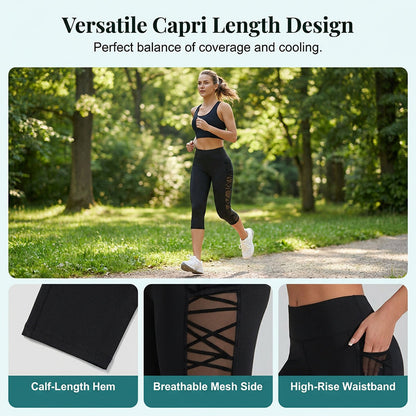 🧘‍♀️💨🩰🏋️Damen Atmungsaktive Mesh-Einsatz Yoga-Leggings – Luftige Mesh-Einsätze, Schweißableitend für Workout & Alltag