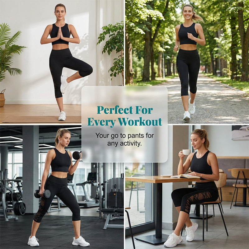 🧘‍♀️💨🩰🏋️Damen Atmungsaktive Mesh-Einsatz Yoga-Leggings – Luftige Mesh-Einsätze, Schweißableitend für Workout & Alltag