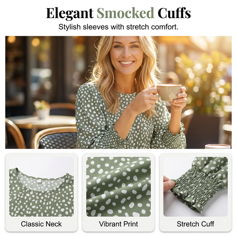 ⚫⚪Damen Casual Polka-Dot Bluse mit 3/4-Ärmeln ✨ Bequeme 3/4 Arm Freizeitbluse für Frauen
