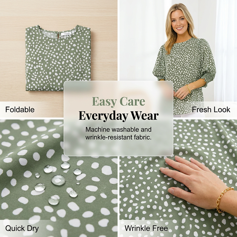 ⚫⚪Damen Casual Polka-Dot Bluse mit 3/4-Ärmeln ✨ Bequeme 3/4 Arm Freizeitbluse für Frauen