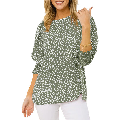 ⚫⚪Damen Casual Polka-Dot Bluse mit 3/4-Ärmeln ✨ Bequeme 3/4 Arm Freizeitbluse für Frauen