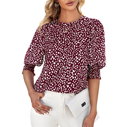 ⚫⚪Damen Casual Polka-Dot Bluse mit 3/4-Ärmeln ✨ Bequeme 3/4 Arm Freizeitbluse für Frauen