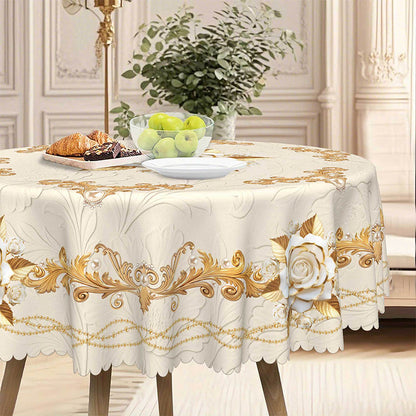 🛍️Elegantes Tischdecken-Set mit Rose & goldgeprägtem Muster – wasserdicht, ölbeständig & stilvoll – ideal für Esstisch, Couchtisch & Wohnzimmer 🌹