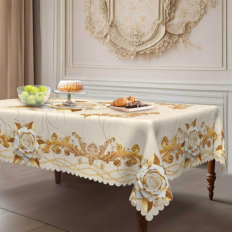 🛍️Elegantes Tischdecken-Set mit Rose & goldgeprägtem Muster – wasserdicht, ölbeständig & stilvoll – ideal für Esstisch, Couchtisch & Wohnzimmer 🌹
