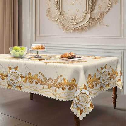 🛍️Elegantes Tischdecken-Set mit Rose & goldgeprägtem Muster – wasserdicht, ölbeständig & stilvoll – ideal für Esstisch, Couchtisch & Wohnzimmer 🌹