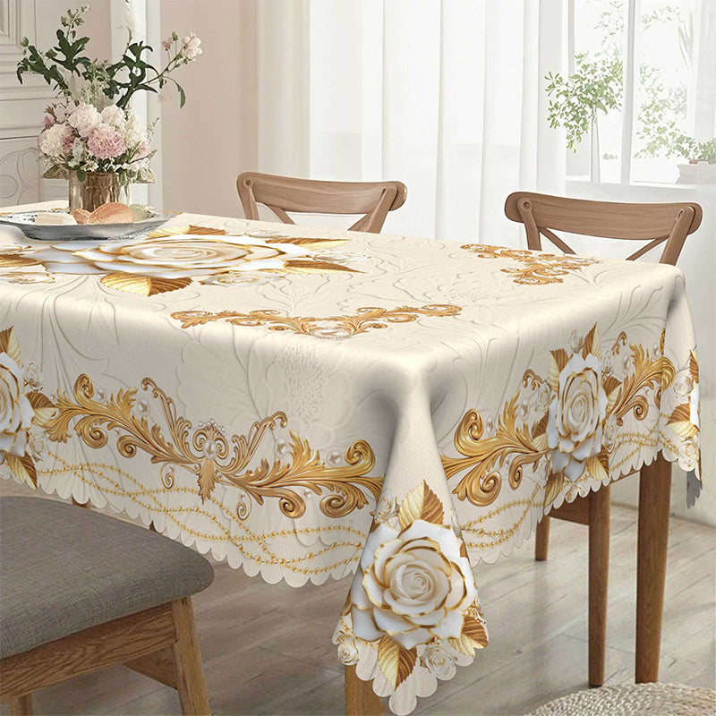🛍️Elegantes Tischdecken-Set mit Rose & goldgeprägtem Muster – wasserdicht, ölbeständig & stilvoll – ideal für Esstisch, Couchtisch & Wohnzimmer 🌹