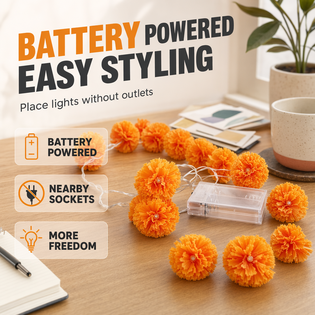 🌼 Künstliche Ringelblumen LED-Lichterkette – 20 LEDs, 8 Lichtmodi, wasserfest | Perfekte Deko für stimmungsvolle Atmosphäre 🕯️🎃🧡