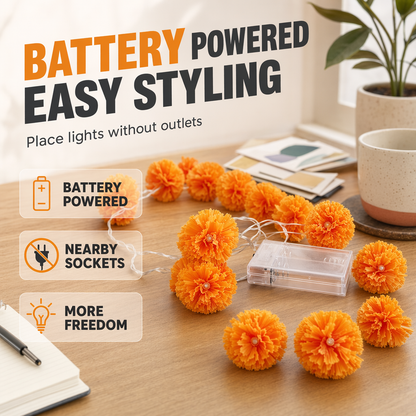 🌼 Künstliche Ringelblumen LED-Lichterkette – 20 LEDs, 8 Lichtmodi, wasserfest | Perfekte Deko für stimmungsvolle Atmosphäre 🕯️🎃🧡