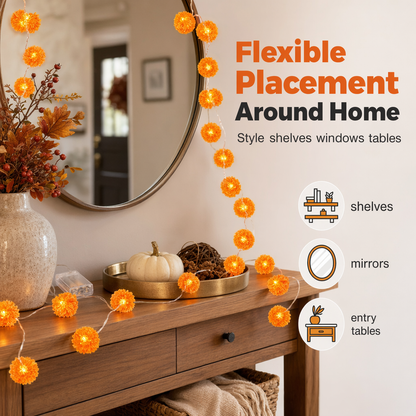 🌼 Künstliche Ringelblumen LED-Lichterkette – 20 LEDs, 8 Lichtmodi, wasserfest | Perfekte Deko für stimmungsvolle Atmosphäre 🕯️🎃🧡