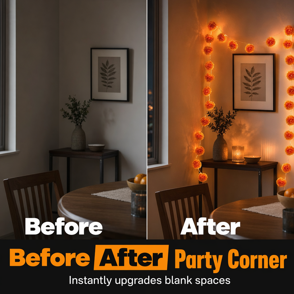 🌼 Künstliche Ringelblumen LED-Lichterkette – 20 LEDs, 8 Lichtmodi, wasserfest | Perfekte Deko für stimmungsvolle Atmosphäre 🕯️🎃🧡