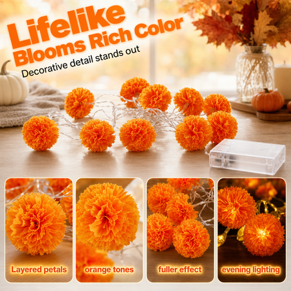 🌼 Künstliche Ringelblumen LED-Lichterkette – 20 LEDs, 8 Lichtmodi, wasserfest | Perfekte Deko für stimmungsvolle Atmosphäre 🕯️🎃🧡
