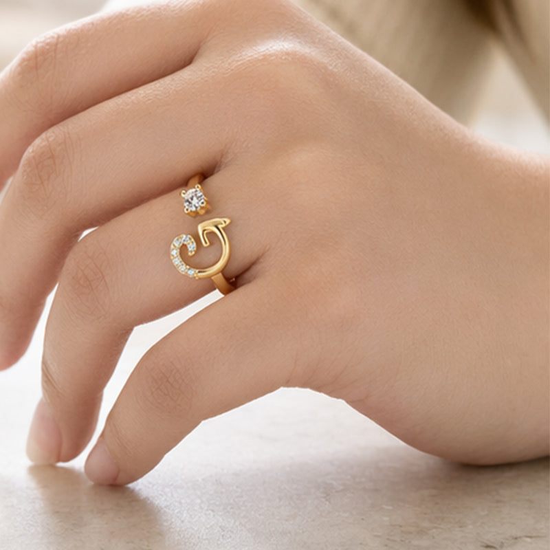 💎✨💍 Verstellbarer Glitzer-Buchstabenring für Damen – Funkelnder Personalisiert Schmuck