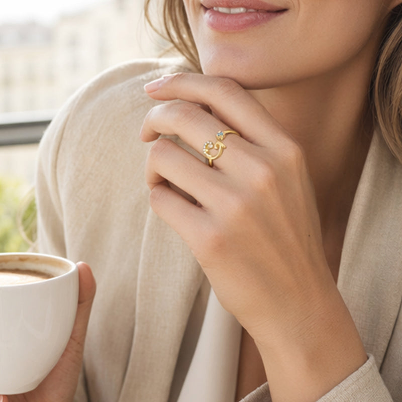 💎✨💍 Verstellbarer Glitzer-Buchstabenring für Damen – Funkelnder Personalisiert Schmuck