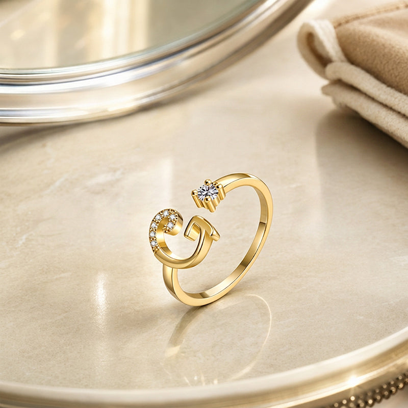 💎✨💍 Verstellbarer Glitzer-Buchstabenring für Damen – Funkelnder Personalisiert Schmuck