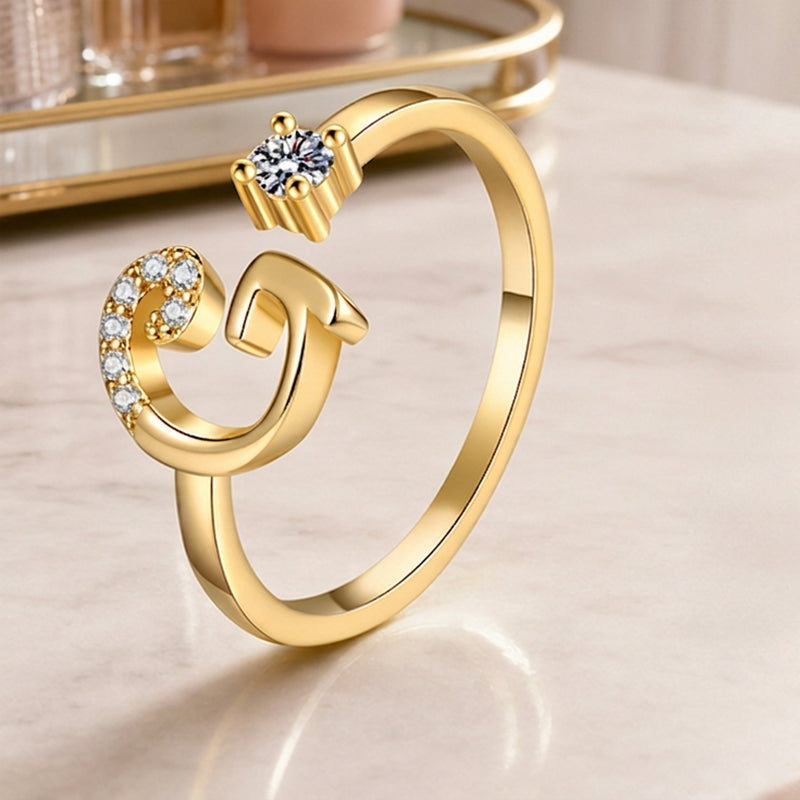 💎✨💍 Verstellbarer Glitzer-Buchstabenring für Damen – Funkelnder Personalisiert Schmuck