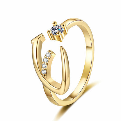💎✨💍 Verstellbarer Glitzer-Buchstabenring für Damen – Funkelnder Personalisiert Schmuck