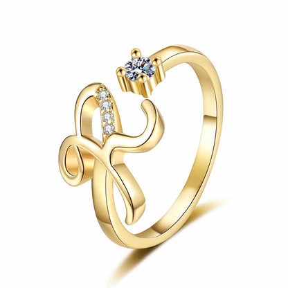 💎✨💍 Verstellbarer Glitzer-Buchstabenring für Damen – Funkelnder Personalisiert Schmuck