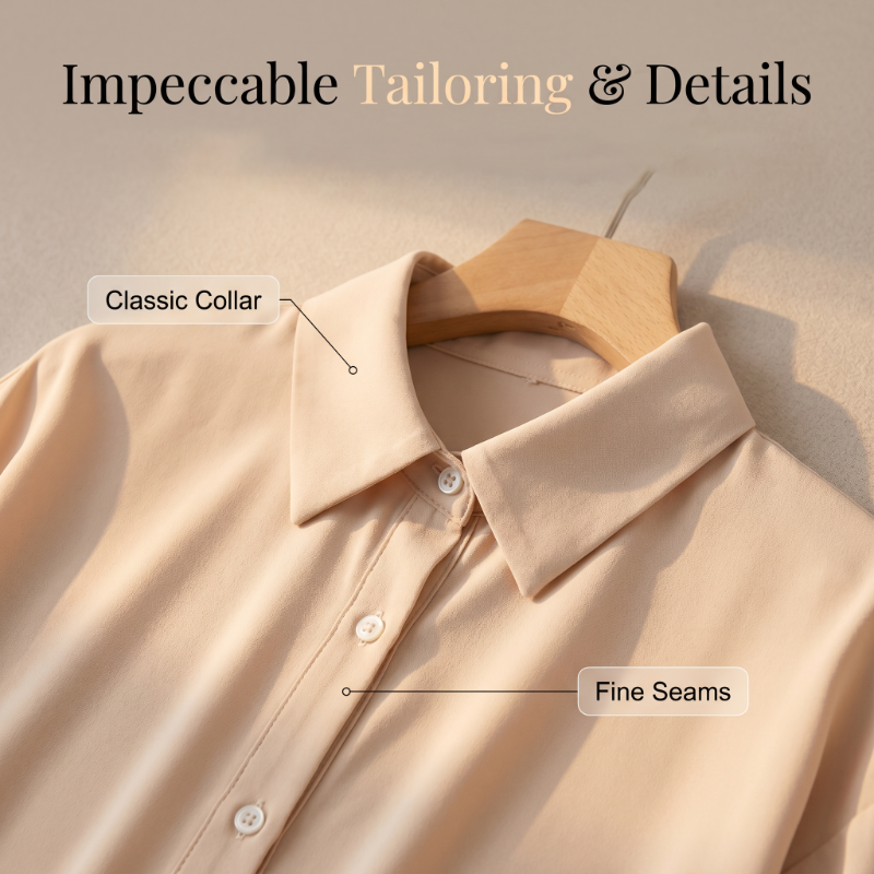 👚 50% RABATT! 🔥 Damen lässige weite Apricot-Bluse – Langarm, Knopfleiste & Kragen – Leicht, vielseitig & perfekt für Alltag oder Büro – femininer Look mit Komfort 🌸✨👔