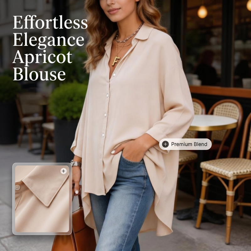 👚 50% RABATT! 🔥 Damen lässige weite Apricot-Bluse – Langarm, Knopfleiste & Kragen – Leicht, vielseitig & perfekt für Alltag oder Büro – femininer Look mit Komfort 🌸✨👔