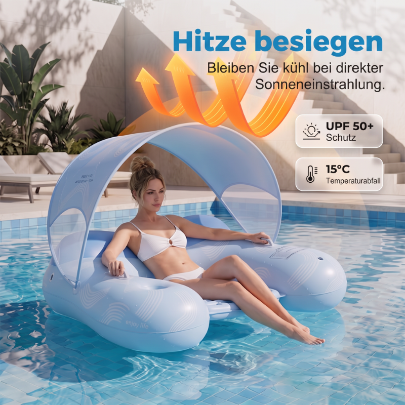 🔥Solange der Vorrat reicht 40 % Rabatt!🎉Aufblasbare Pool-Liege mit abnehmbarem Sonnendach