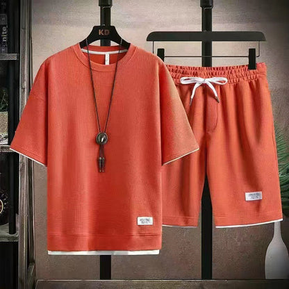 🔥Solange der Vorrat reicht 40 % Rabatt!🎉Herren 2-teiliges Set aus Waffelstoff: Kurzarm-T-Shirt & Shorts