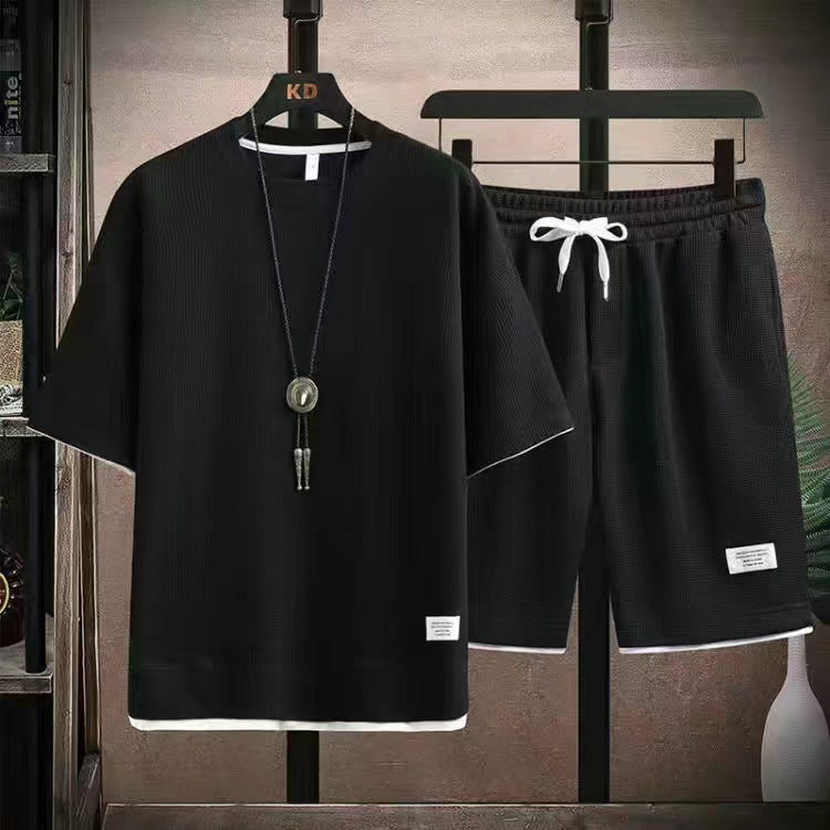 🔥Solange der Vorrat reicht 40 % Rabatt!🎉Herren 2-teiliges Set aus Waffelstoff: Kurzarm-T-Shirt & Shorts