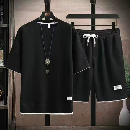 🔥Solange der Vorrat reicht 40 % Rabatt!🎉Herren 2-teiliges Set aus Waffelstoff: Kurzarm-T-Shirt & Shorts