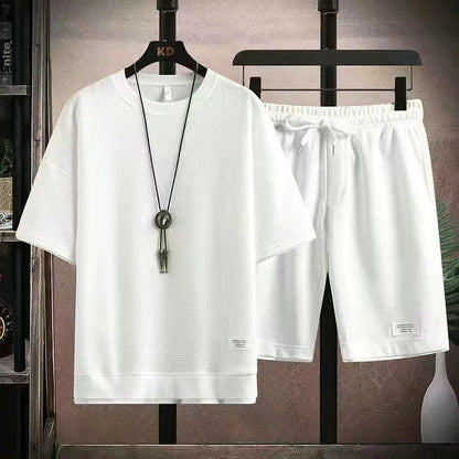 🔥Solange der Vorrat reicht 40 % Rabatt!🎉Herren 2-teiliges Set aus Waffelstoff: Kurzarm-T-Shirt & Shorts