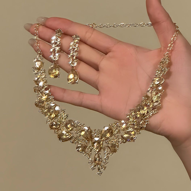 💛✨Eleganter gelber funkelnder Strass-Schmuck👑 Funkelnder Kristallschmuck für Party & Hochzeit