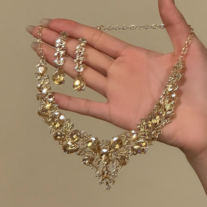 💛✨Eleganter gelber funkelnder Strass-Schmuck👑 Funkelnder Kristallschmuck für Party & Hochzeit
