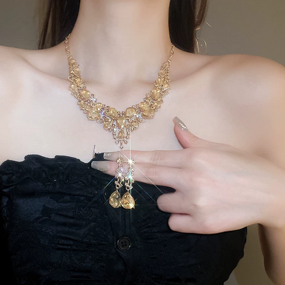 💛✨Eleganter gelber funkelnder Strass-Schmuck👑 Funkelnder Kristallschmuck für Party & Hochzeit