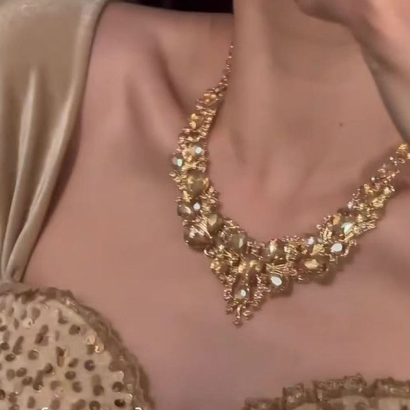 💛✨Eleganter gelber funkelnder Strass-Schmuck👑 Funkelnder Kristallschmuck für Party & Hochzeit