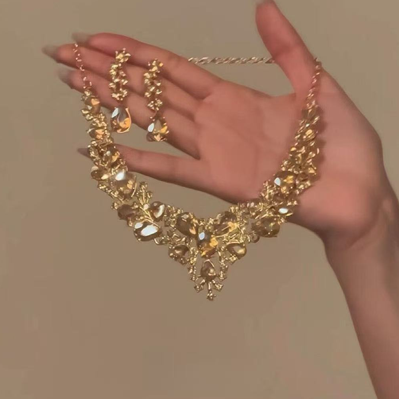 💛✨Eleganter gelber funkelnder Strass-Schmuck👑 Funkelnder Kristallschmuck für Party & Hochzeit