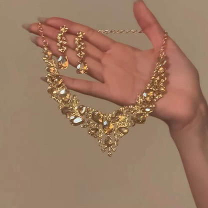 💛✨Eleganter gelber funkelnder Strass-Schmuck👑 Funkelnder Kristallschmuck für Party & Hochzeit