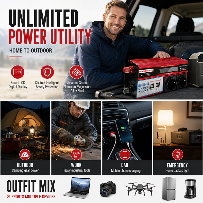 🔋Hochleistungs-Kfz-Wechselrichter 12V ➡️ 230V Auto Spannungswandler für Camping & Autofahrten